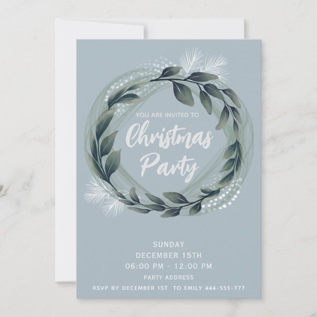 Winter greenery wreath corporate Christmas party  Invitation (Front)