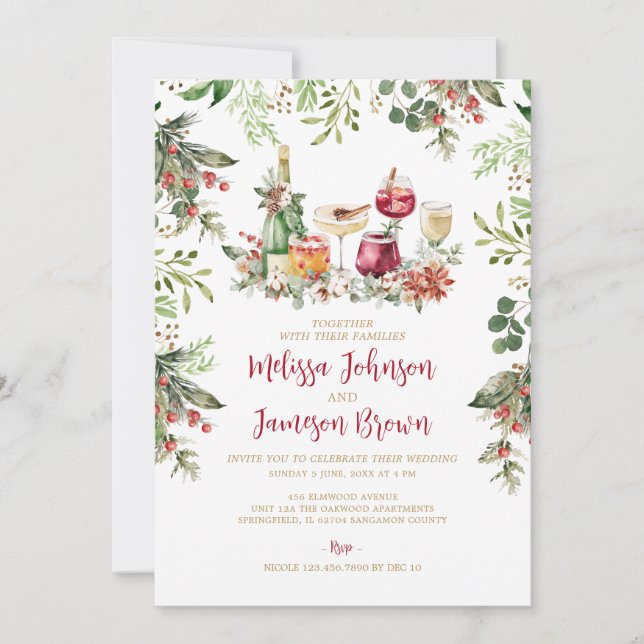 Winter Greenery Wreath Mistletoe Christmas Wedding Invitation (Front)