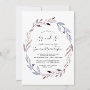 Winter Greenery Wreath Sip and See Invitation