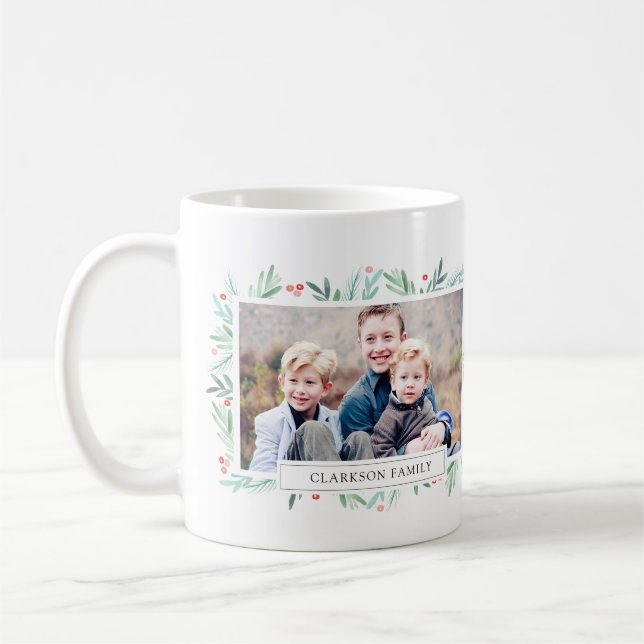 Winter Greens Holiday Photo Coffee Mug (Left)
