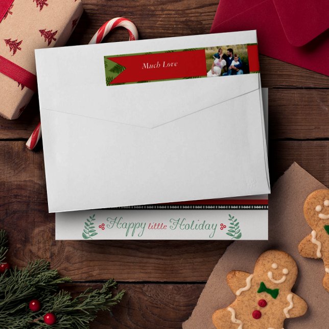 Winter Greens Red Family Photo Christmas Holiday Wrap Around Label (Creator Uploaded)