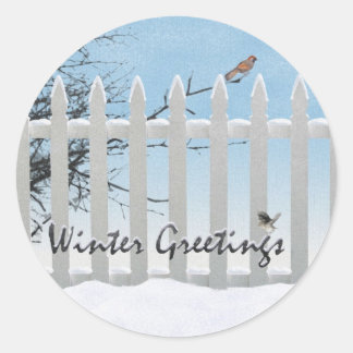 Winter greetings classic round sticker