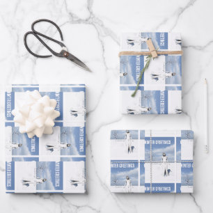 Winter Greetings. Female elf walking in the snow  Wrapping Paper Sheet