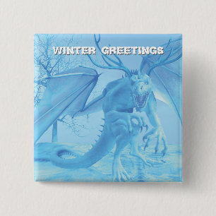 Winter Greetings. Ice dragon with antlers 15 Cm Square Badge