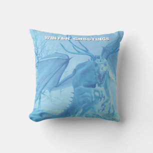 Winter Greetings. Ice dragon with antlers Cushion