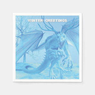Winter Greetings. Ice dragon with antlers Napkin