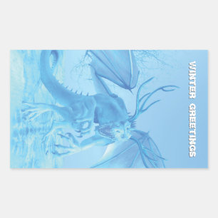 Winter Greetings. Ice dragon with antlers Rectangular Sticker