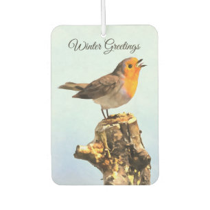 Winter Greetings. Robin singing Car Air Freshener