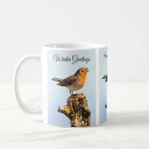 Winter Greetings. Robin singing Coffee Mug