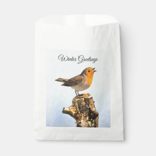 Winter Greetings. Robin singing Favour Bag