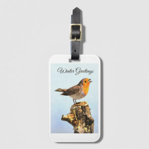 Winter Greetings. Robin singing Luggage Tag