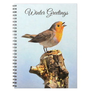 Winter Greetings. Robin singing Notebook