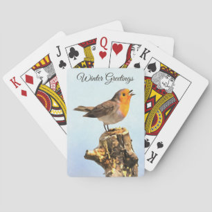 Winter Greetings. Robin singing  Playing Cards