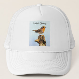 Winter Greetings. Robin singing Trucker Hat