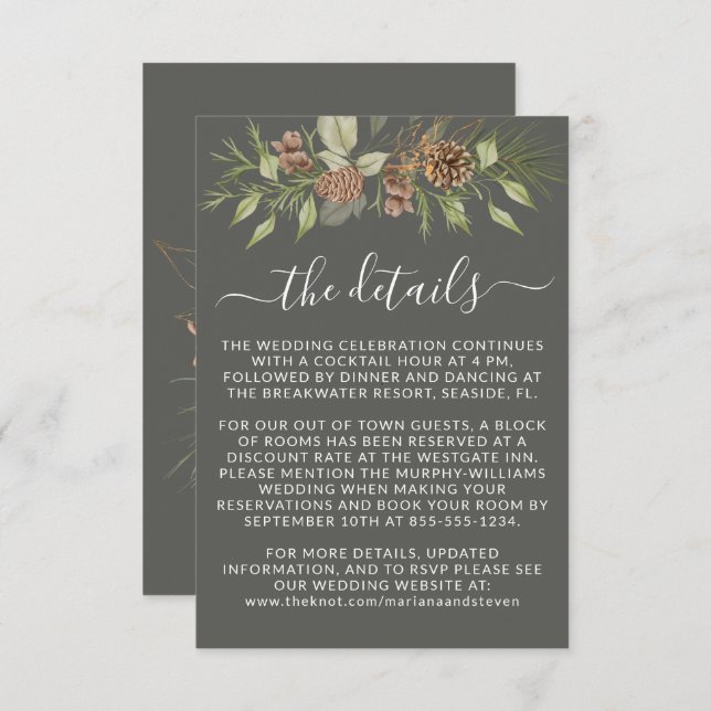 Winter Grey Details RSVP Website Wedding Enclosure Card (Front/Back)