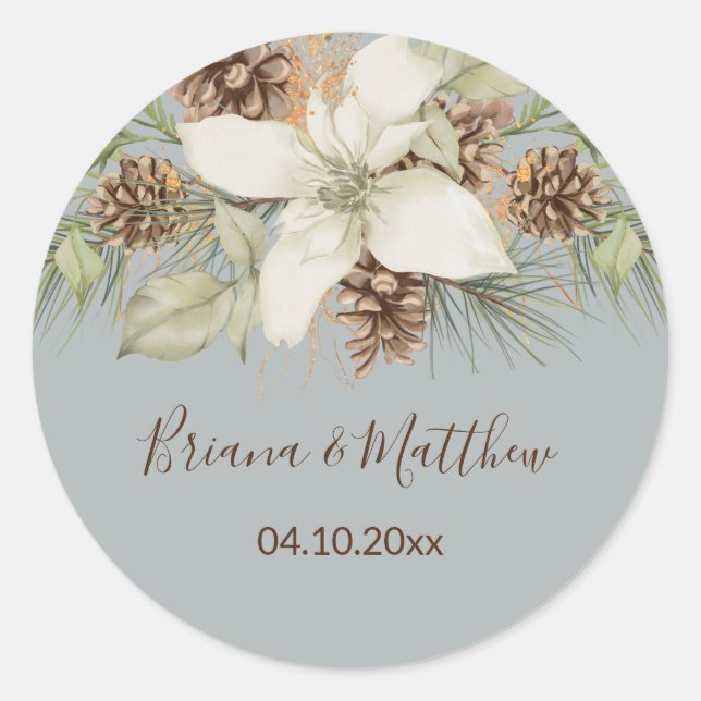 Winter Grey Elegant Script Wedding Envelope Seal (Front)