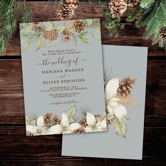 Winter Grey Elegant Script Wedding Invitation (Creator Uploaded)