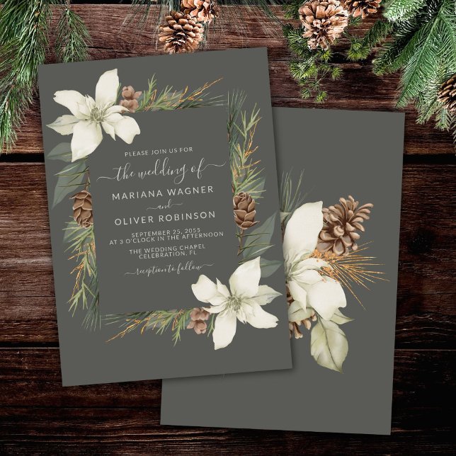 Winter Grey Elegant Script Wedding Invitation (Creator Uploaded)