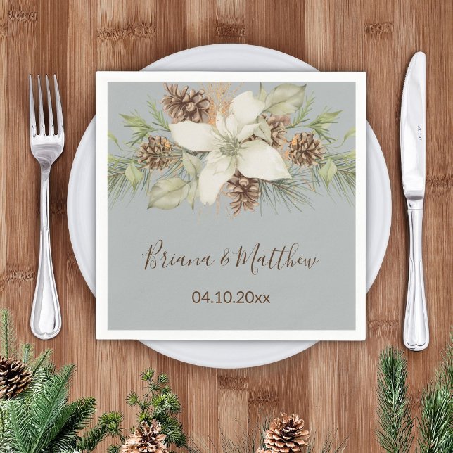 Winter Grey Elegant Script Wedding Napkin (Creator Uploaded)