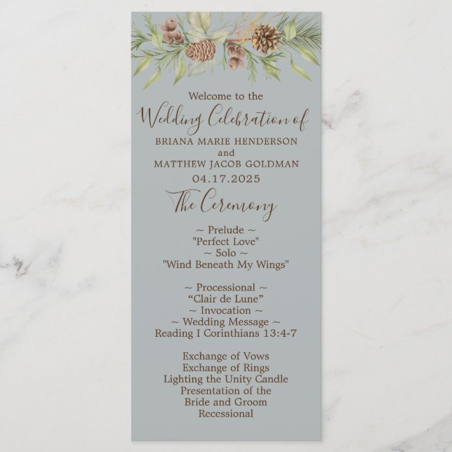 Winter Grey Elegant Script Wedding Program (Front)