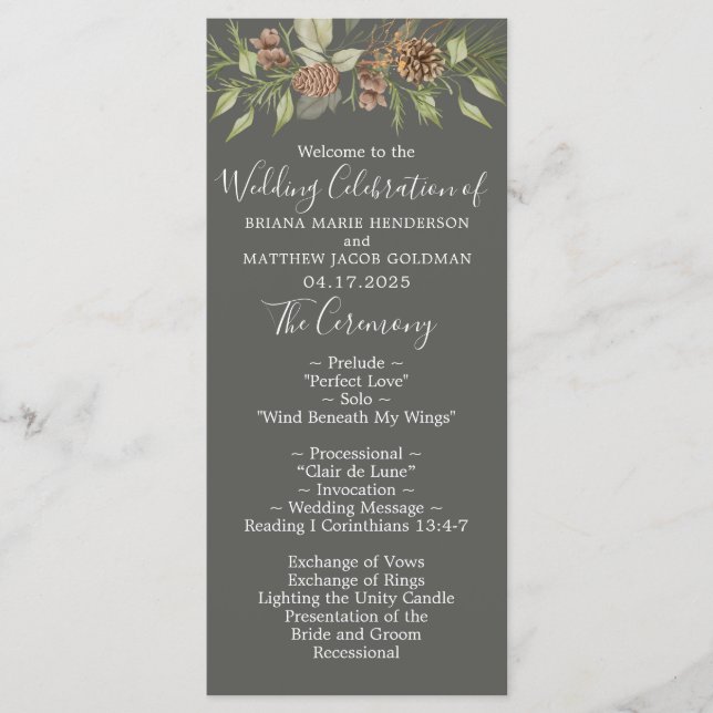 Winter Grey Elegant Script Wedding Program (Front)