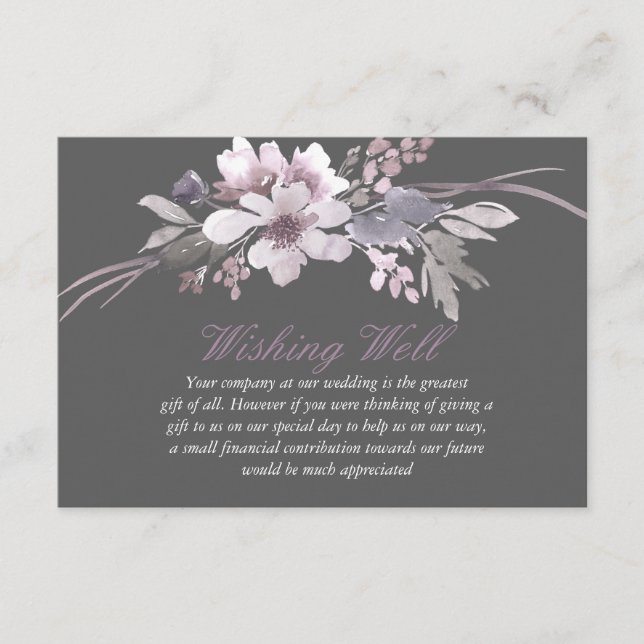 Winter Grey Floral Wedding Wishing Well Enclosure Card (Front)