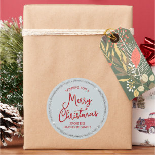 Winter Grey, Red, & Silver Merry Christmas Classic Round Sticker
