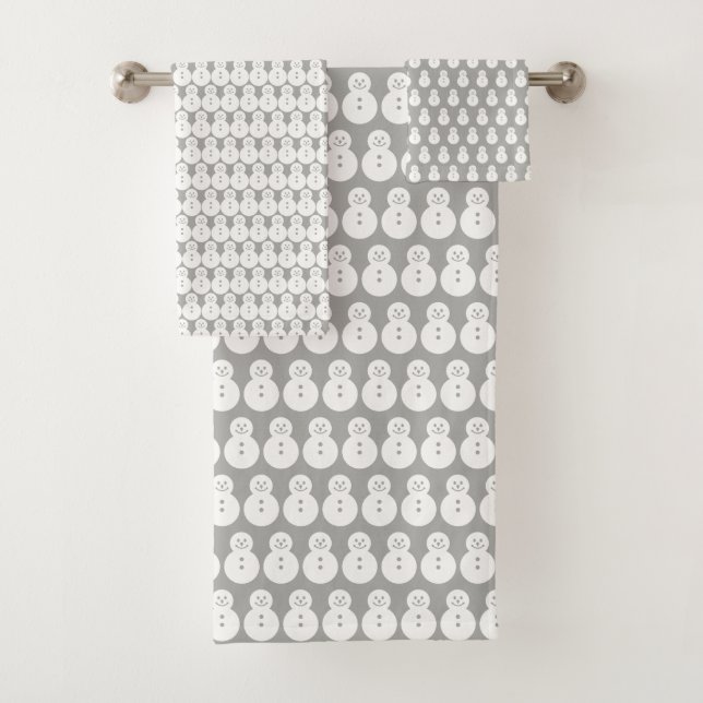 Winter Grey Snowmen Bath Towel Set (Insitu)