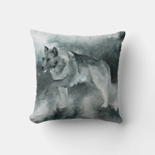Winter Grey Wolf Throw Pillow