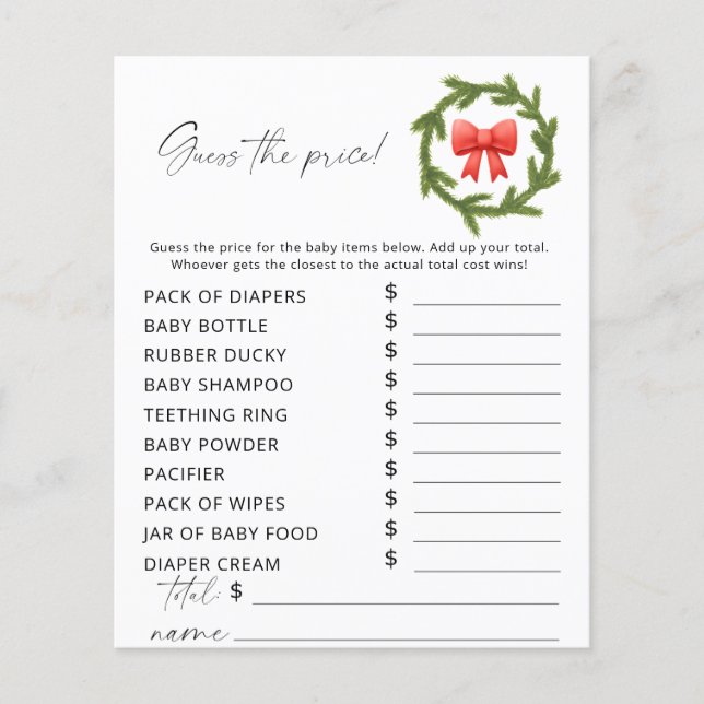 Winter Guess the price Game (Front)