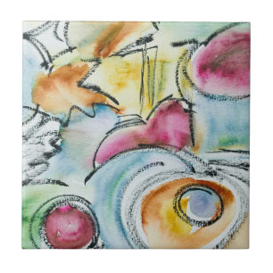 Winter-Hand Painted Abstract Watercolor Ceramic Tile