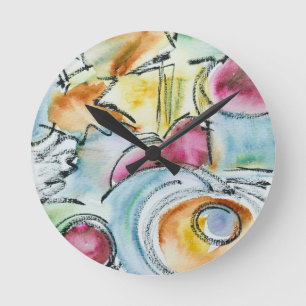 Winter-Hand Painted Abstract Watercolor Round Clock