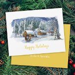 Winter Happy Holidays Business Christmas Card<br><div class="desc">Winter wonderland scene with the word "happy holiday" in gold. Personalise the back of the card with personal greeting,  names and your business. Perfect for a generic holiday card for any business.</div>