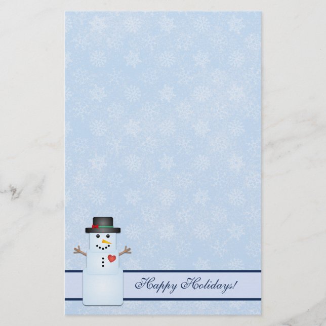 Winter Happy Holidays Snowman Stationery (Front)