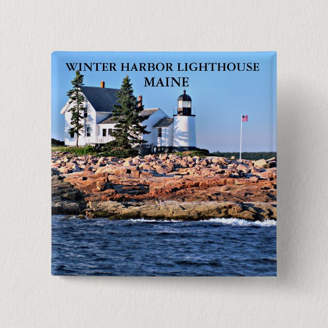 Winter Harbour Lighthouse, Maine 15 Cm Square Badge (Front)