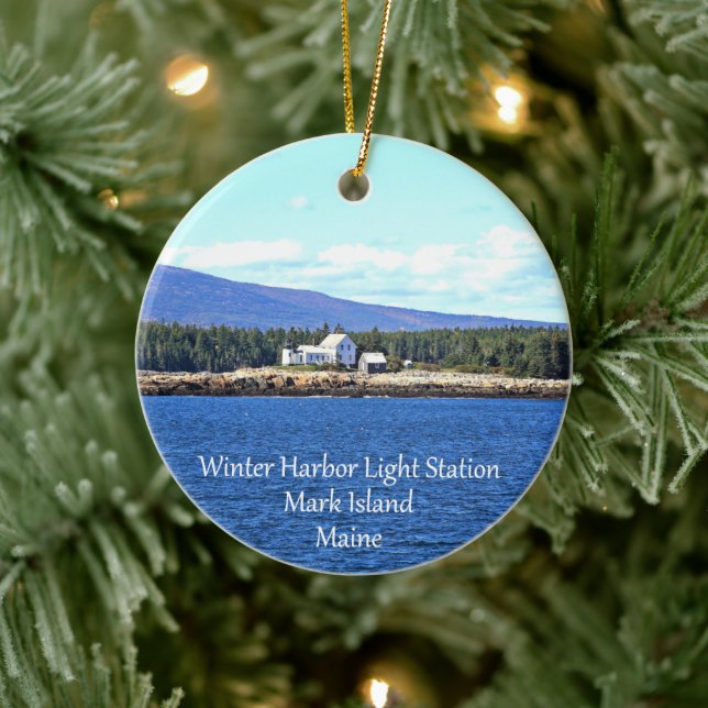 Winter Harbour Lighthouse Round Ornament (Tree)
