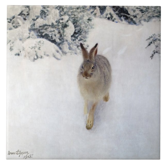 Winter Hare (Rabbit), Bruno Liljefors Ceramic Tile (Front)