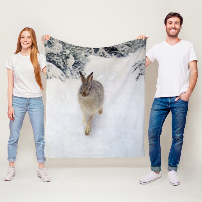 Winter Hare (Rabbit), Bruno Liljefors Fleece Blanket (In Situ)