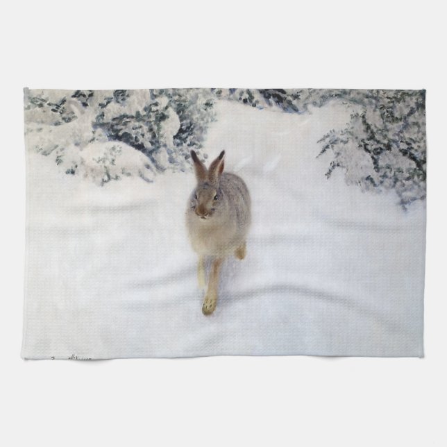 Winter Hare (Rabbit), Bruno Liljefors Tea Towel (Horizontal)
