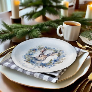 Winter Hare Watercolor Baby Shower Paper Plate