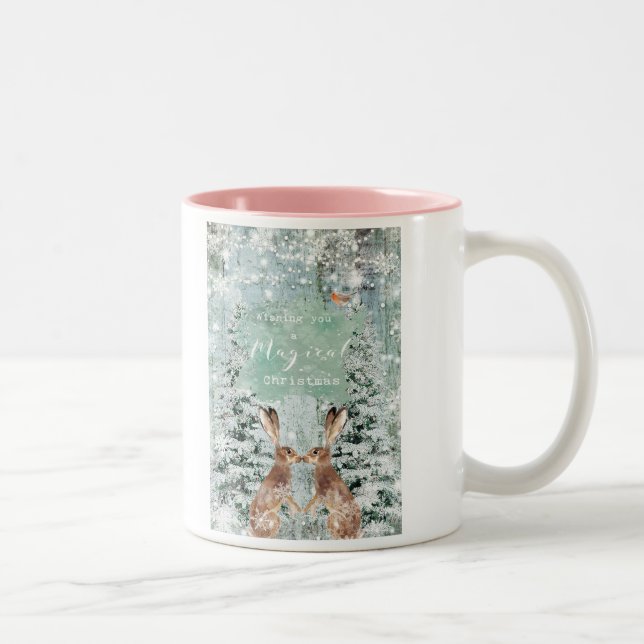 winter hares magical christmas Two-Tone coffee mug (Right)