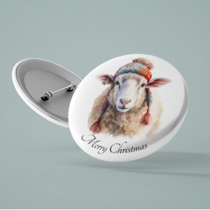 Winter Hat Christmas Sheep Custom Text 3 Cm Round Badge