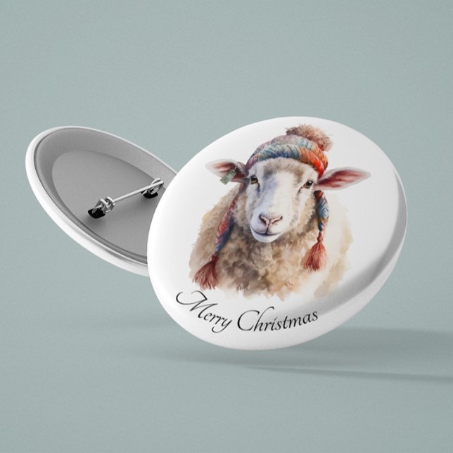 Winter Hat Christmas Sheep Custom Text 3 Cm Round Badge (Creator Uploaded)