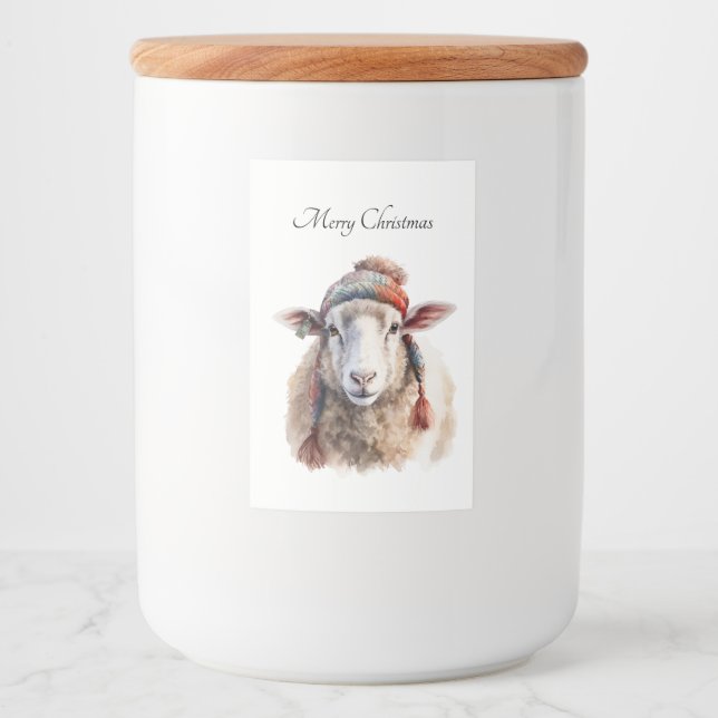 Winter Hat Christmas Sheep Custom Text Food Label (Front)