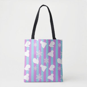 Winter Hats, Christmas Mittens and White Snowflake Tote Bag