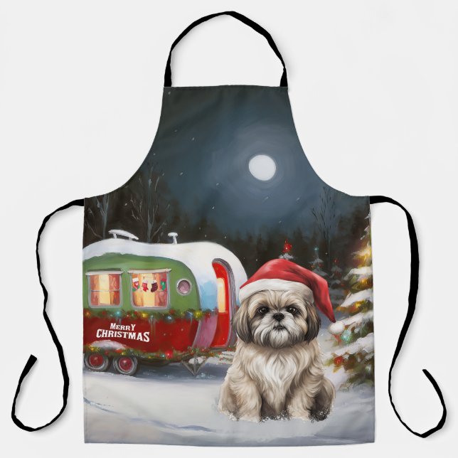 Winter Havanese Caravan Christmas Adventure Apron (Front)