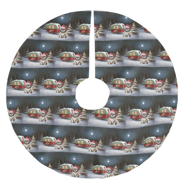 Winter Havanese Caravan Christmas Adventure Brushed Polyester Tree Skirt (Front)