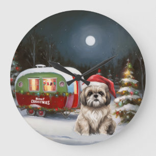 Winter Havanese Caravan Christmas Adventure Large Clock