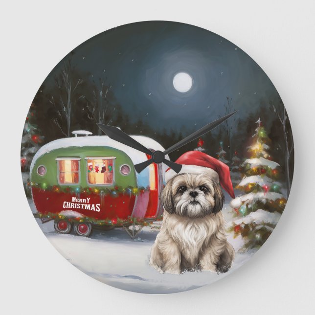 Winter Havanese Caravan Christmas Adventure Large Clock (Front)