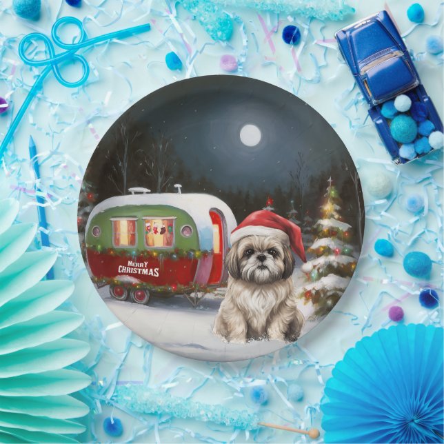 Winter Havanese Caravan Christmas Adventure Paper Plate (Party)